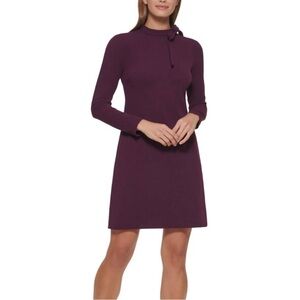 Calvin Klein Eggplant Long Sleeve Bow-Neck Dress Size 6